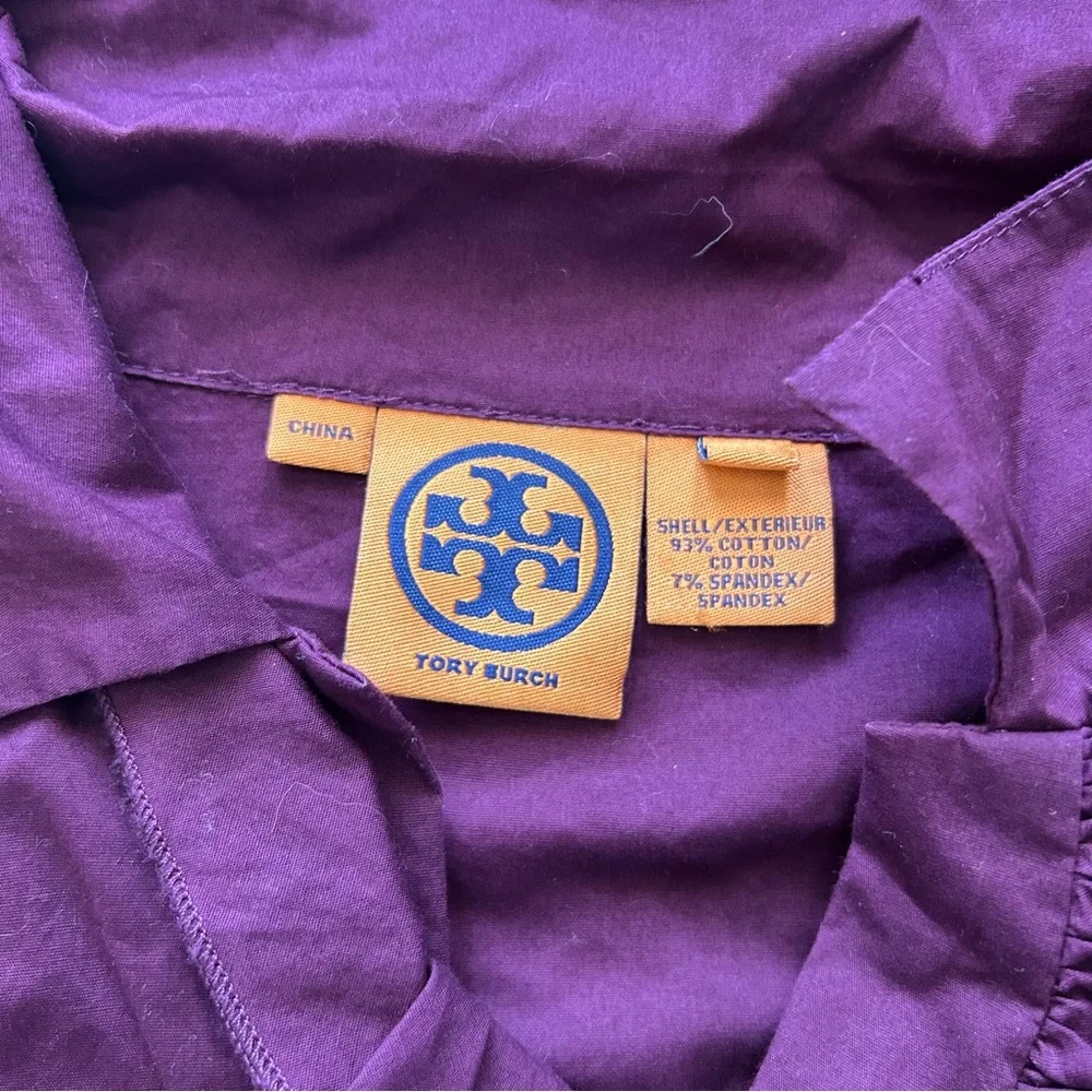 Tory Burch dark purple maroon ruffle front long sleeve button front shirt - Picture 6 of 8